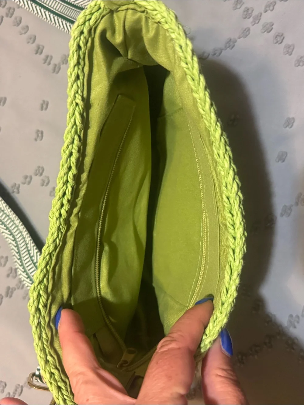 Woven Lime Crossbody Bag with Contrast Strap